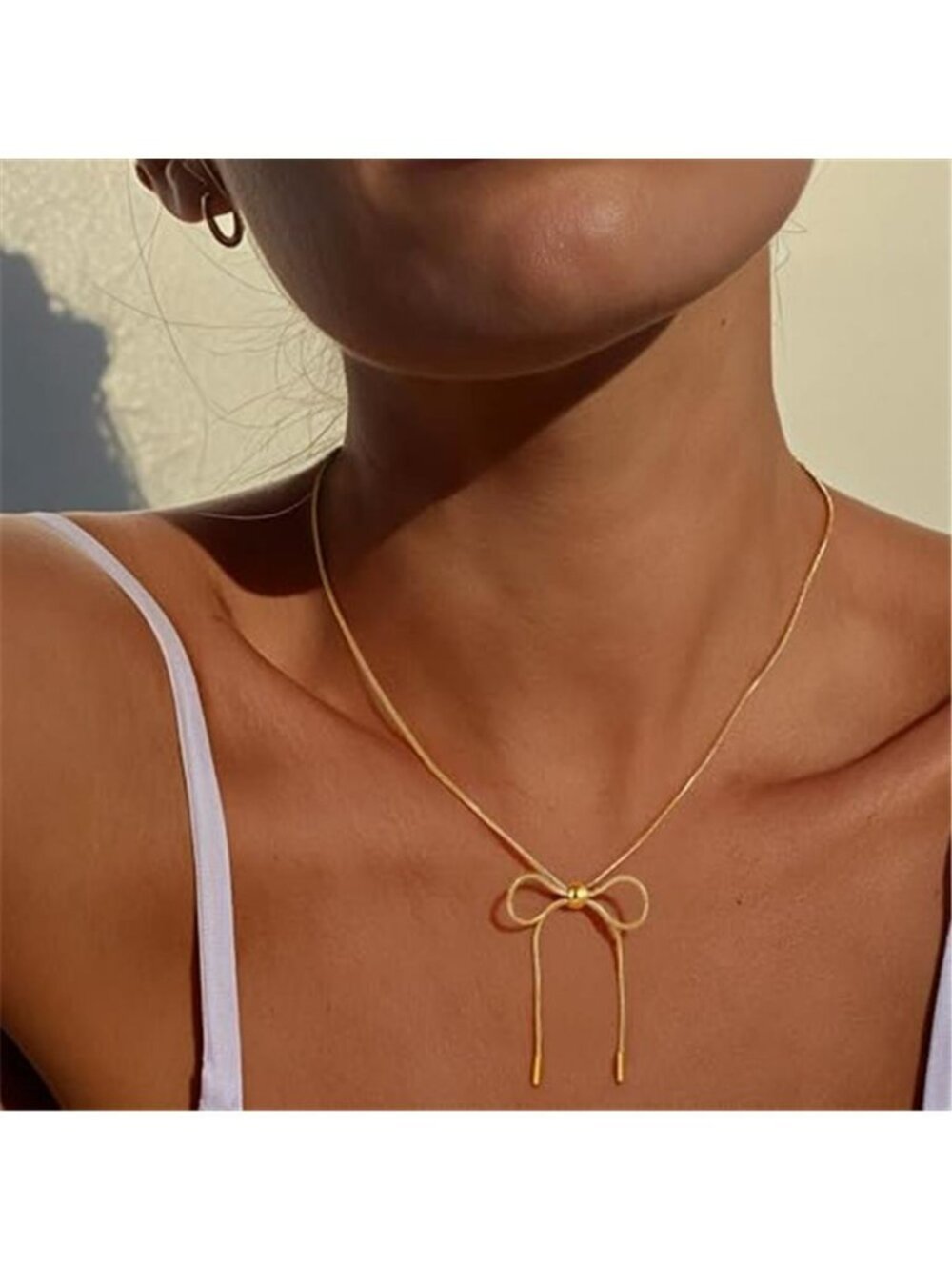 Gold Bow Necklace for Women - 18K Gold Plated Dainty Gold Necklace Cute Small